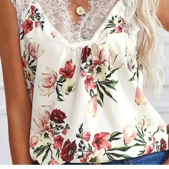 Women's floral creamy lace boho blouse from shein size large - Picture 9 of 10